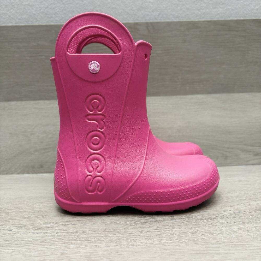 Crocs Rain Boot Handle It Pink Crush Pull On Waterproof Rain Boot Girls Size 2